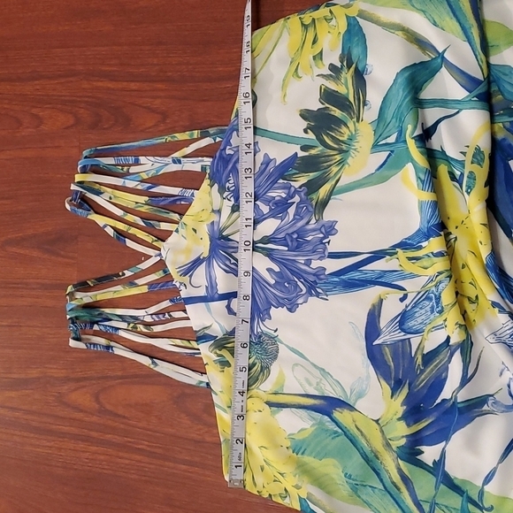 AGaci Dress Womens Size M floral blue yellow white floral tropical print - Picture 7 of 9